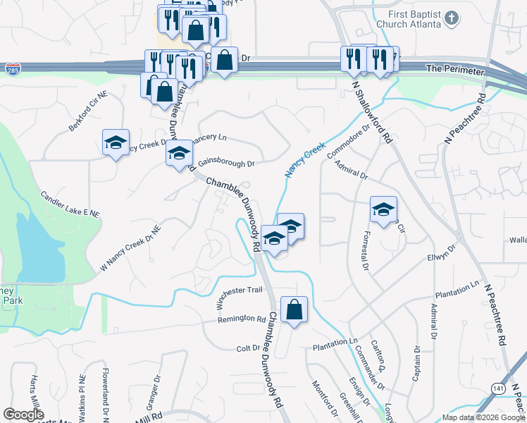 map of restaurants, bars, coffee shops, grocery stores, and more near 1938 Regency Cove Court in Atlanta
