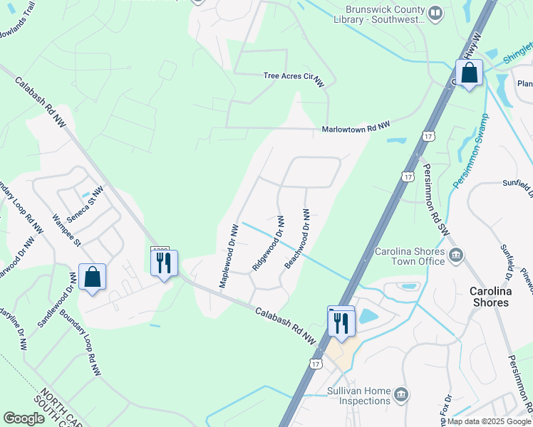 map of restaurants, bars, coffee shops, grocery stores, and more near 364 Cypress Court Northwest in Calabash