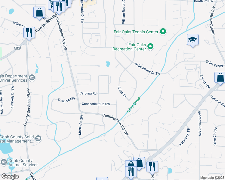 map of restaurants, bars, coffee shops, grocery stores, and more near 1651 Massachusetts Street Southwest in Marietta