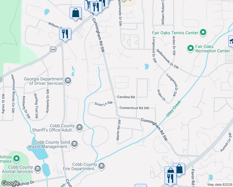map of restaurants, bars, coffee shops, grocery stores, and more near 691 Crosswinds Circle in Marietta