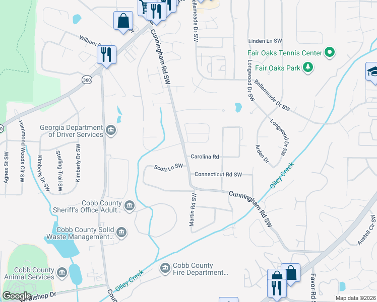 map of restaurants, bars, coffee shops, grocery stores, and more near 691 Crosswinds Circle in Marietta
