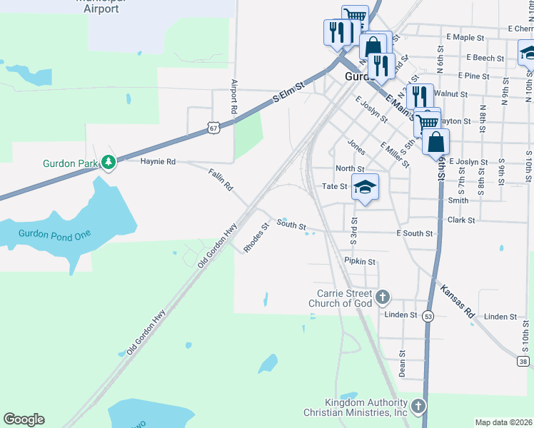map of restaurants, bars, coffee shops, grocery stores, and more near 318 South Street in Gurdon