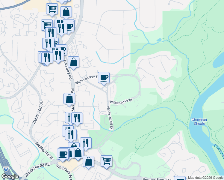 map of restaurants, bars, coffee shops, grocery stores, and more near 3176 Sonnet Walk in Atlanta