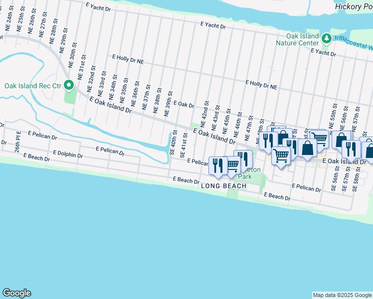 map of restaurants, bars, coffee shops, grocery stores, and more near 109 Southeast 41st Street in Oak Island