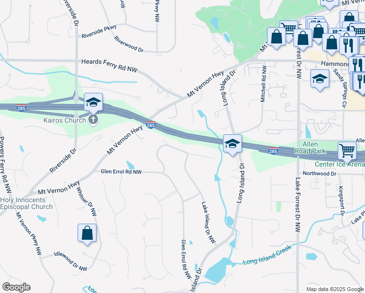 map of restaurants, bars, coffee shops, grocery stores, and more near 295 Glen Lake Drive Northwest in Atlanta