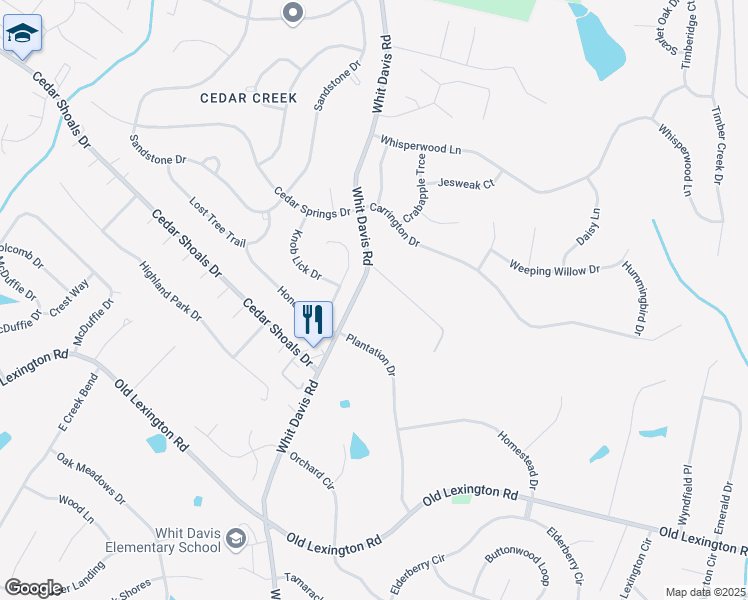 map of restaurants, bars, coffee shops, grocery stores, and more near 1015 Whit Davis Road in Athens