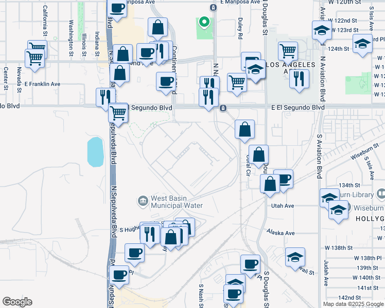 map of restaurants, bars, coffee shops, grocery stores, and more near 2100 East El Segundo Boulevard in El Segundo