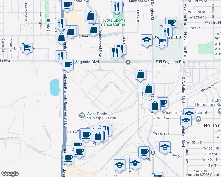 map of restaurants, bars, coffee shops, grocery stores, and more near 2100 East El Segundo Boulevard in El Segundo