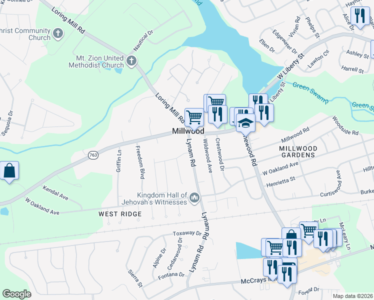 map of restaurants, bars, coffee shops, grocery stores, and more near 1-65 Lynam Rd in Sumter