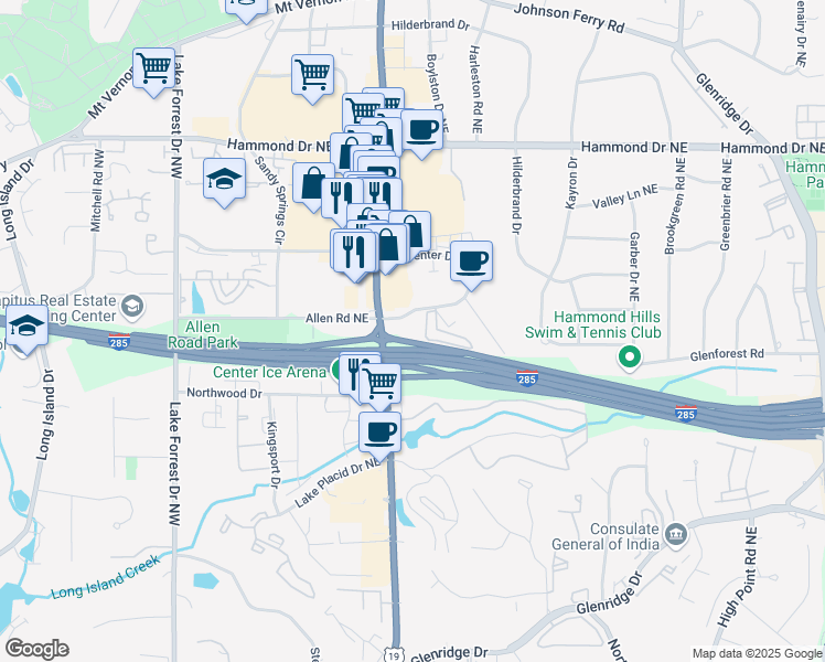 map of restaurants, bars, coffee shops, grocery stores, and more near 400 Carpenter Drive Northeast in Atlanta