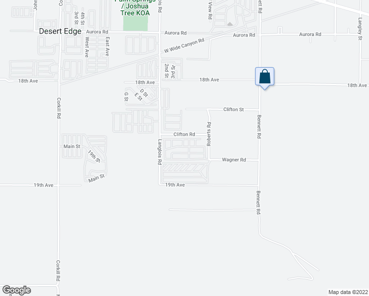 map of restaurants, bars, coffee shops, grocery stores, and more near 18555 Roberts Road in Desert Hot Springs