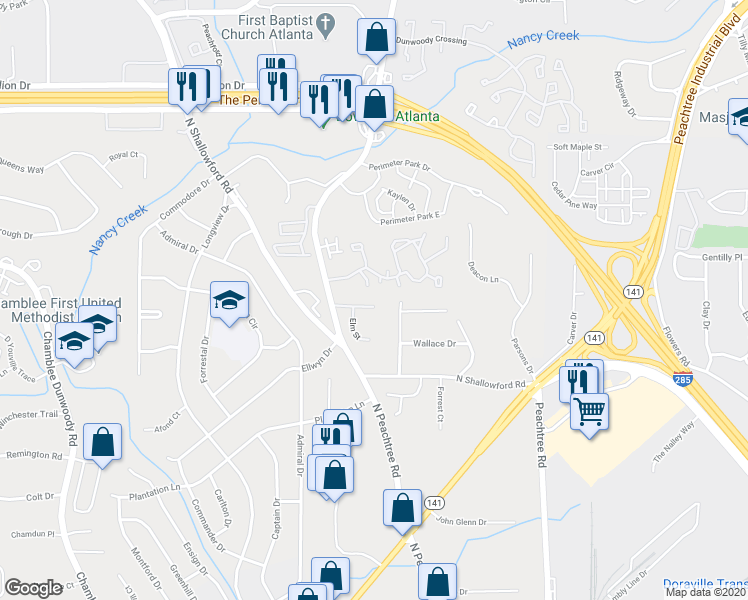 map of restaurants, bars, coffee shops, grocery stores, and more near 700 North Hill Parkway in Atlanta