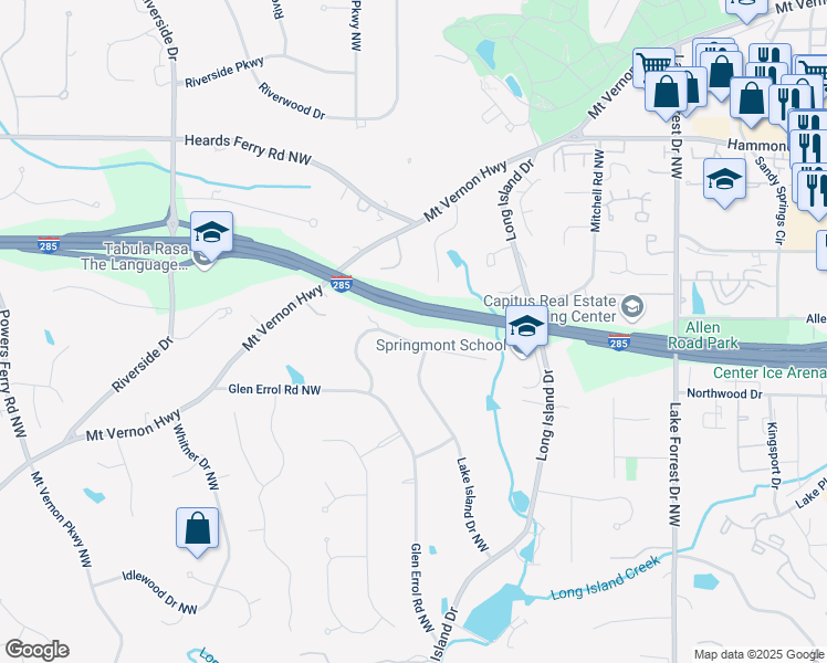 map of restaurants, bars, coffee shops, grocery stores, and more near 295 Glen Lake Drive Northwest in Atlanta