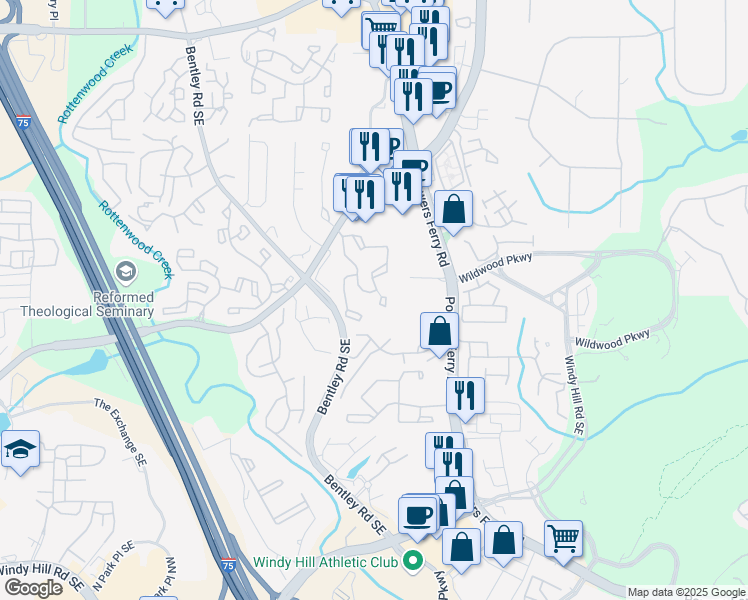 map of restaurants, bars, coffee shops, grocery stores, and more near in Marietta