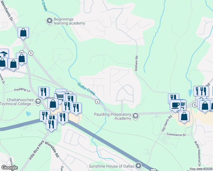 map of restaurants, bars, coffee shops, grocery stores, and more near 213 Logan Creek Lane in Dallas