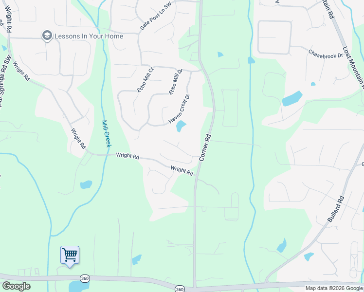 map of restaurants, bars, coffee shops, grocery stores, and more near 1660 Cedar Mill Drive in Powder Springs