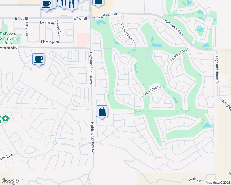 map of restaurants, bars, coffee shops, grocery stores, and more near 6101 Spanish Trail Cove in Banning