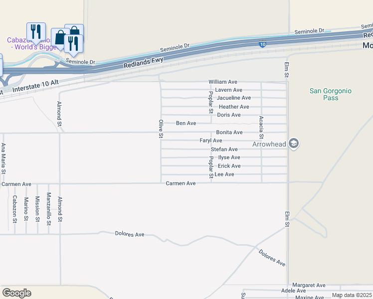 map of restaurants, bars, coffee shops, grocery stores, and more near in Cabazon