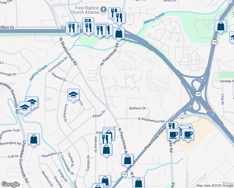 map of restaurants, bars, coffee shops, grocery stores, and more near 700 North Hill Parkway in Atlanta