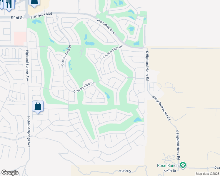 map of restaurants, bars, coffee shops, grocery stores, and more near 5130 Savannah Drive in Banning