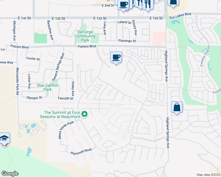 map of restaurants, bars, coffee shops, grocery stores, and more near 260 Pipe Springs in Beaumont