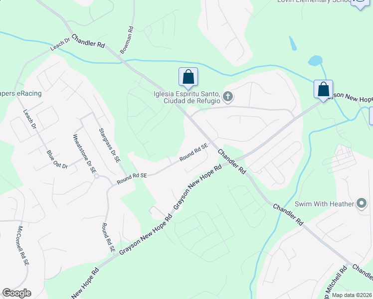 map of restaurants, bars, coffee shops, grocery stores, and more near 1685 Round Road Southeast in Grayson