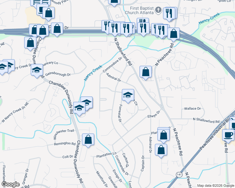 map of restaurants, bars, coffee shops, grocery stores, and more near 2214 Seaman Circle in Atlanta
