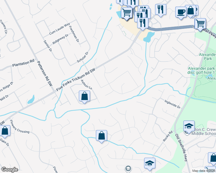map of restaurants, bars, coffee shops, grocery stores, and more near 685 Oxford Hall Drive Southwest in Lawrenceville