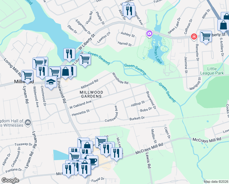 map of restaurants, bars, coffee shops, grocery stores, and more near 14 Clinton Street in Sumter
