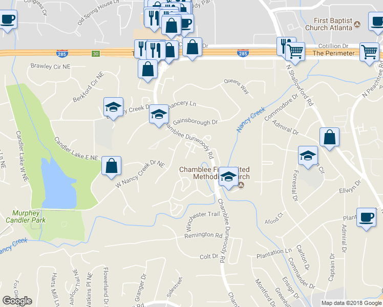 map of restaurants, bars, coffee shops, grocery stores, and more near 1885 Manor Estate in Atlanta