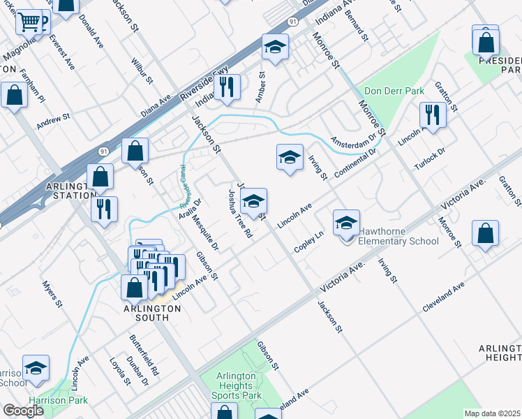map of restaurants, bars, coffee shops, grocery stores, and more near 2951 Jackson Street in Riverside