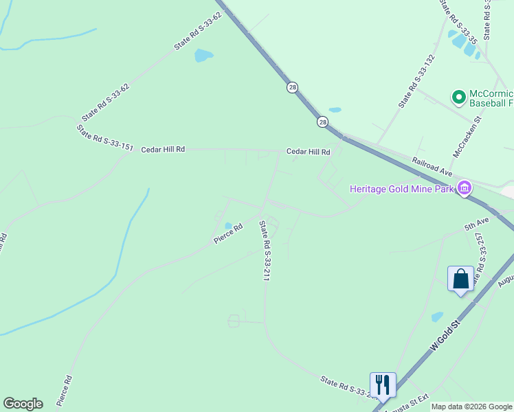 map of restaurants, bars, coffee shops, grocery stores, and more near 106 State Road S-33-348 in McCormick