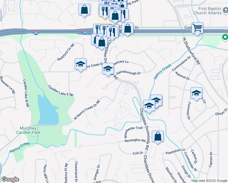 map of restaurants, bars, coffee shops, grocery stores, and more near 1793 Ashentree Court in Atlanta
