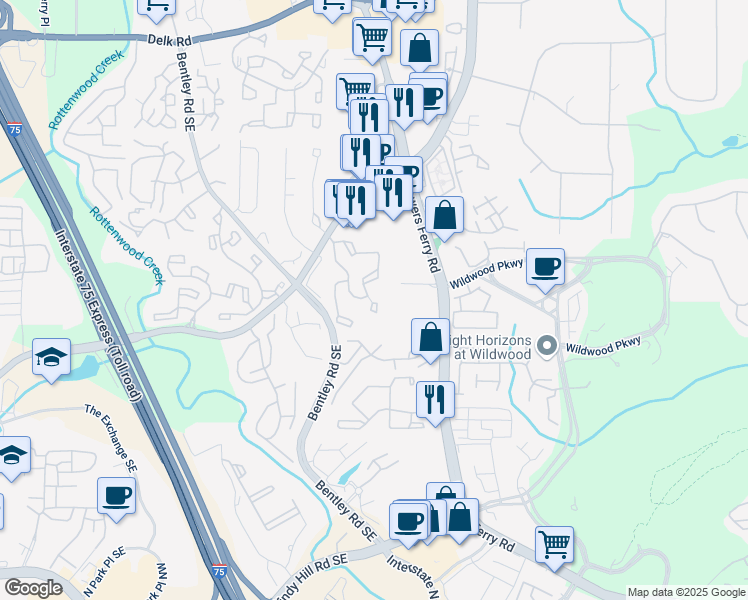 map of restaurants, bars, coffee shops, grocery stores, and more near 1008 Wynnes Ridge Circle in Marietta