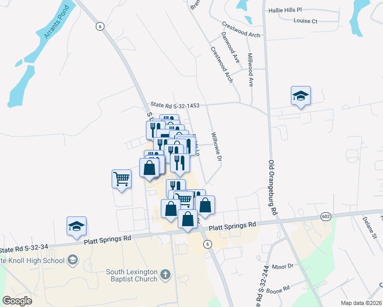 map of restaurants, bars, coffee shops, grocery stores, and more near 216 Fields Lane in Lexington
