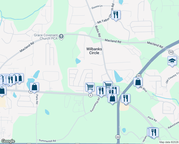 map of restaurants, bars, coffee shops, grocery stores, and more near 259 Cobbler Cove Drive in Dallas