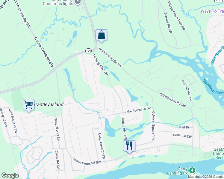 map of restaurants, bars, coffee shops, grocery stores, and more near 1610 Winding Way Southwest in Ocean Isle Beach