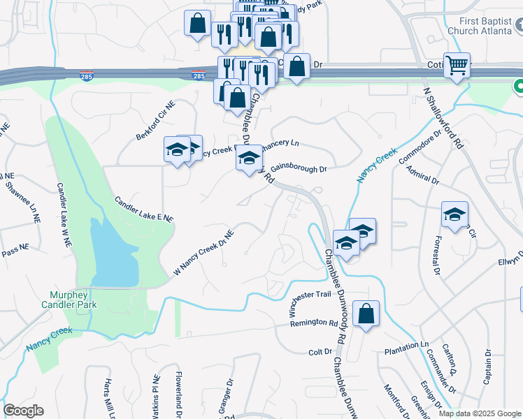 map of restaurants, bars, coffee shops, grocery stores, and more near 1793 Ashentree Court in Atlanta