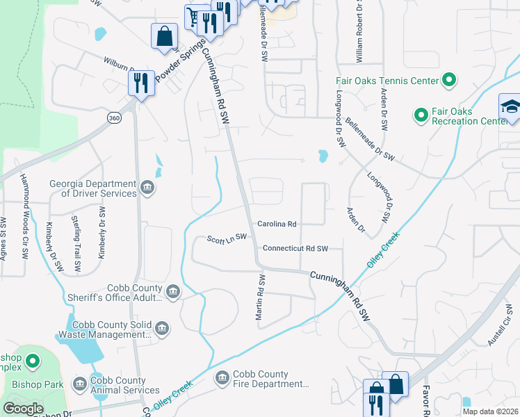 map of restaurants, bars, coffee shops, grocery stores, and more near 691 Crosswinds Circle in Marietta