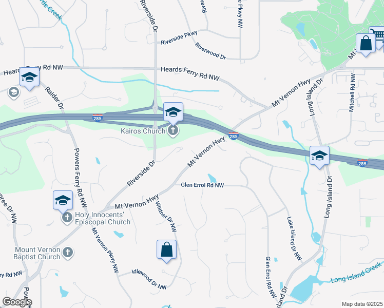 map of restaurants, bars, coffee shops, grocery stores, and more near 485 Mount Vernon Highway in Atlanta