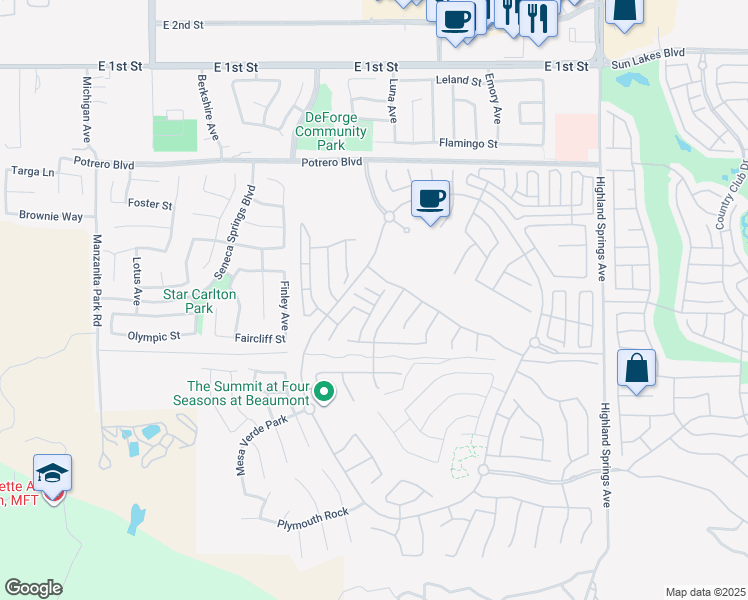 map of restaurants, bars, coffee shops, grocery stores, and more near 1517 Baxter Woods in Beaumont