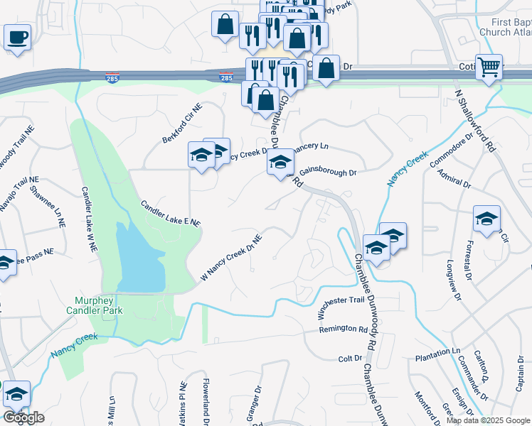 map of restaurants, bars, coffee shops, grocery stores, and more near 4045 Ivey Gate in Atlanta