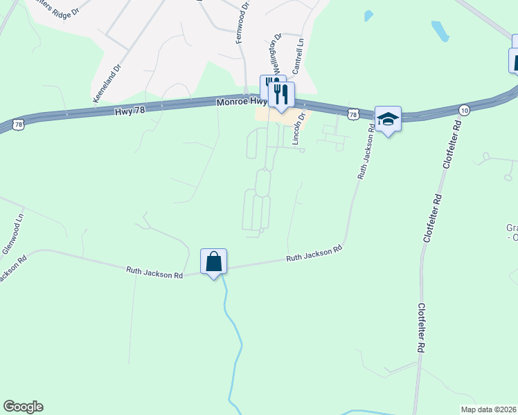 map of restaurants, bars, coffee shops, grocery stores, and more near 2736 Eisenhower Avenue in Watkinsville