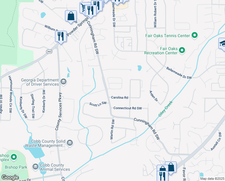 map of restaurants, bars, coffee shops, grocery stores, and more near 691 Crosswinds Circle in Marietta