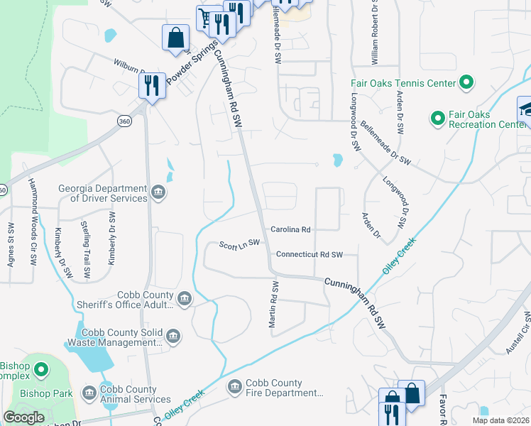 map of restaurants, bars, coffee shops, grocery stores, and more near 699 Crosswinds Circle in Marietta