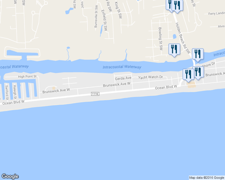 map of restaurants, bars, coffee shops, grocery stores, and more near 240 Ocean Boulevard West in Holden Beach