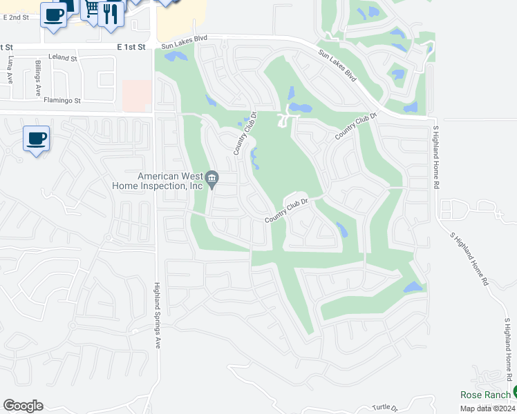 map of restaurants, bars, coffee shops, grocery stores, and more near 1328 Pleasant Valley Avenue in Banning
