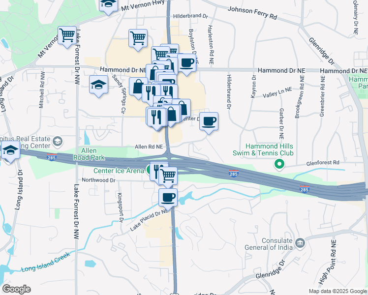 map of restaurants, bars, coffee shops, grocery stores, and more near 400 Carpenter Drive Northeast in Atlanta