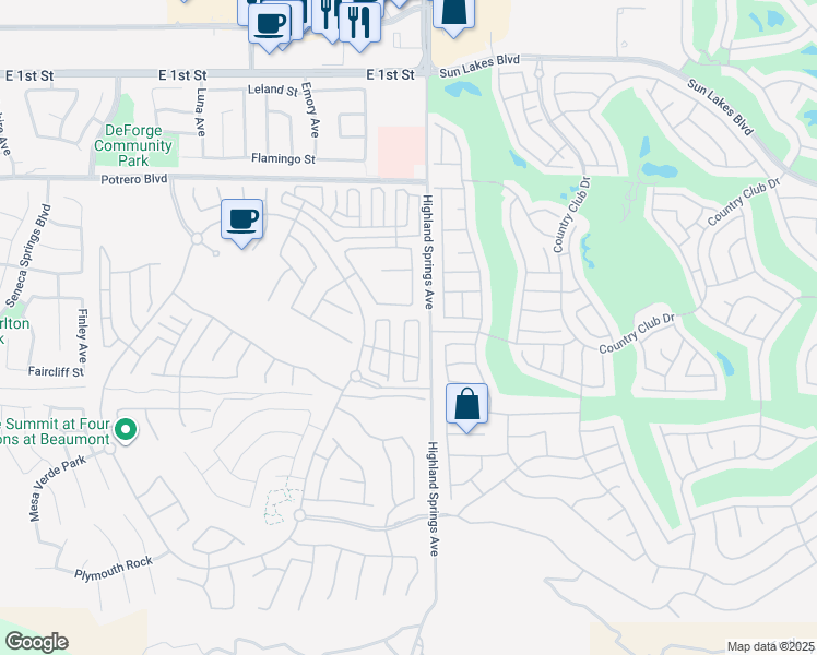 map of restaurants, bars, coffee shops, grocery stores, and more near 1666 Beaver Creek in Beaumont