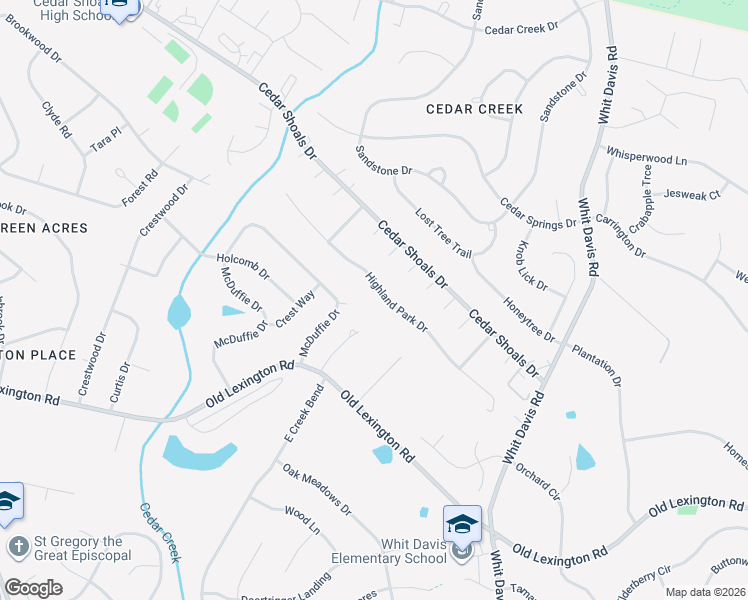 map of restaurants, bars, coffee shops, grocery stores, and more near 218 Highland Park Drive in Athens